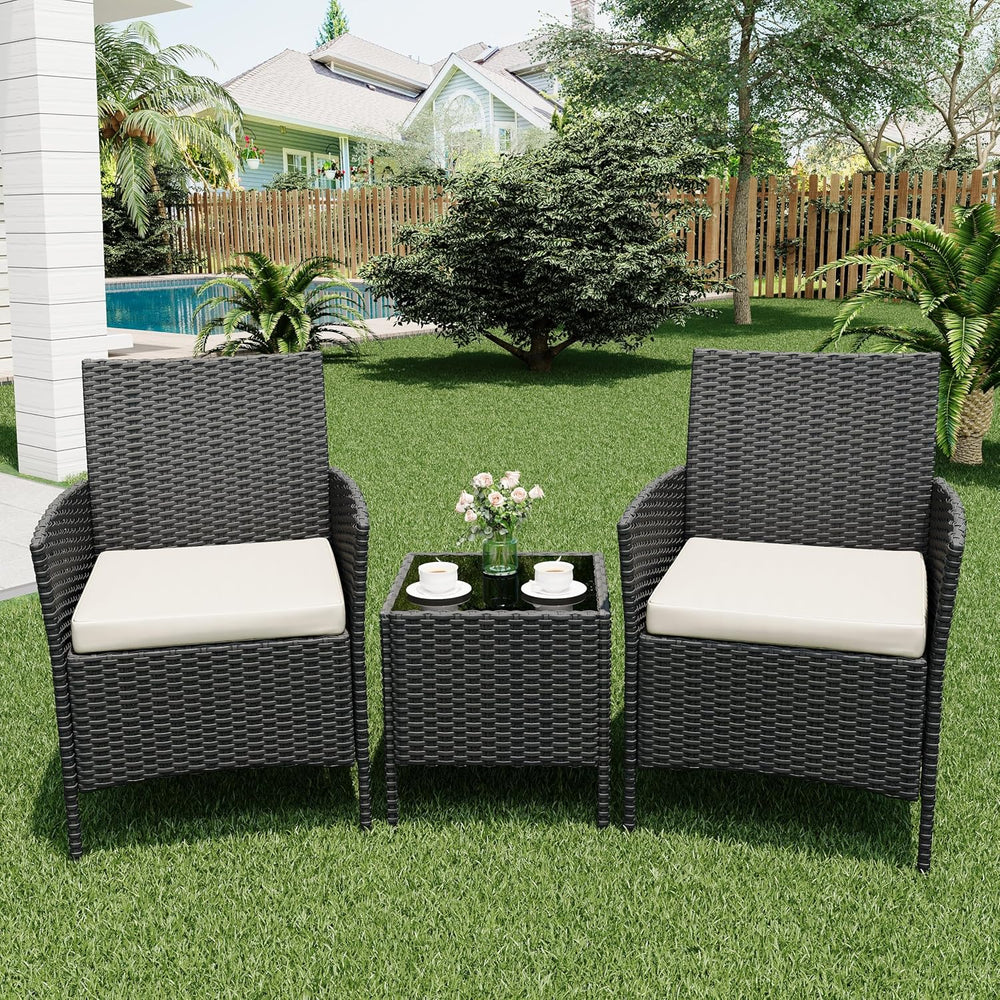 3 Pieces Patio Furniture Sets, Outdoor Wicker Furniture with Soft Cushion and...