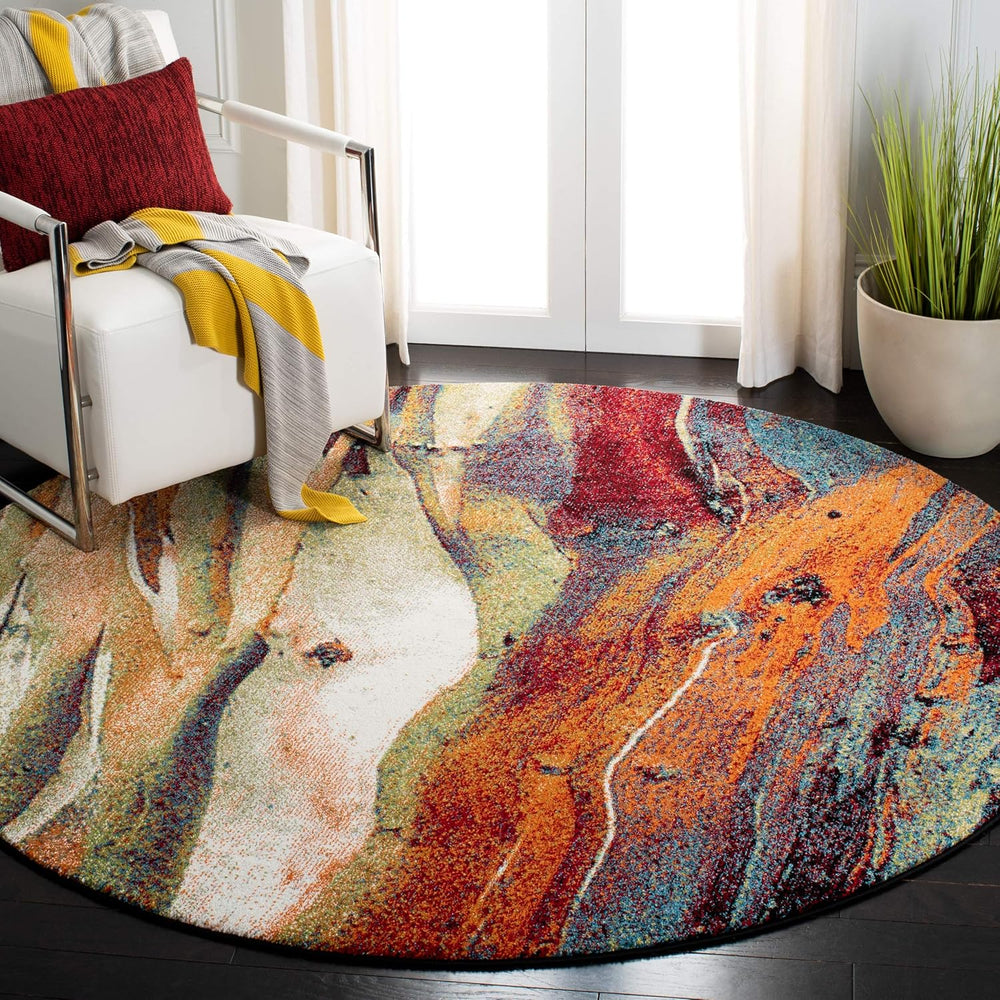 SAFAVIEH Glacier Collection Area Rug - 12' Round, Red & Green, Modern...