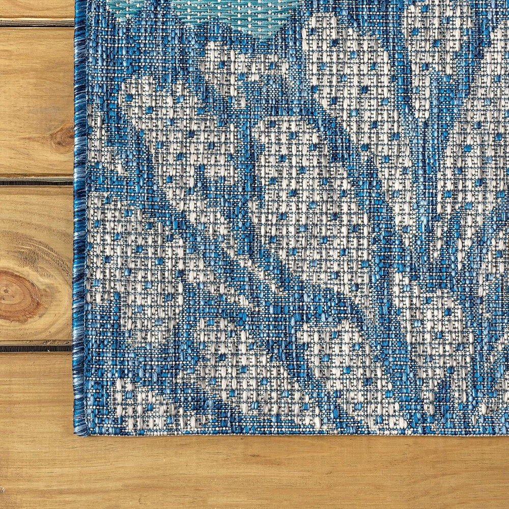 JONATHAN Y Floral Textured Weave Indoor Outdoor Area Rug 5X8 Navy/Aqua, Zinni...