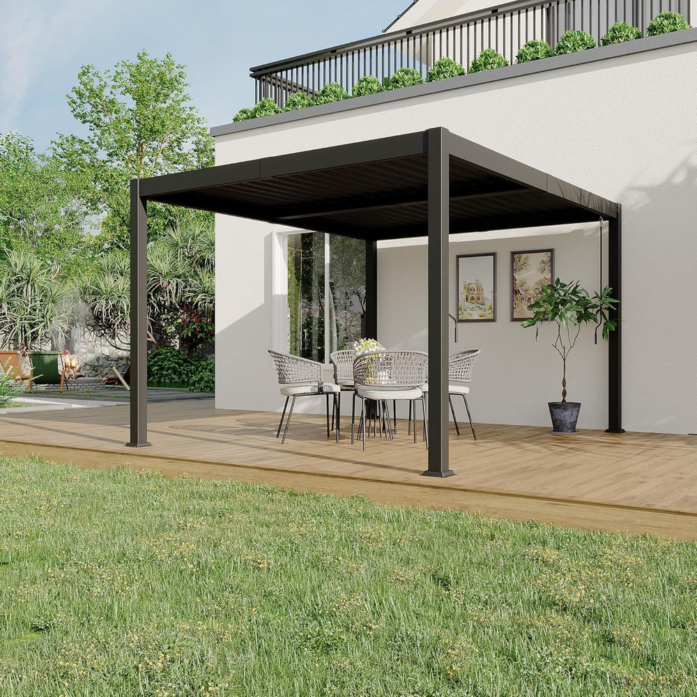 10x12 FT Louvered Pergola, Outdoor Pergola With Adjustable Louvered Roof, Lar...