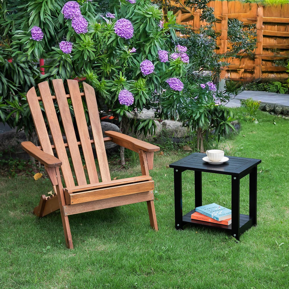 Acacia Wood Adirondack Side Table, 2-Tier Outdoor End Table - Black