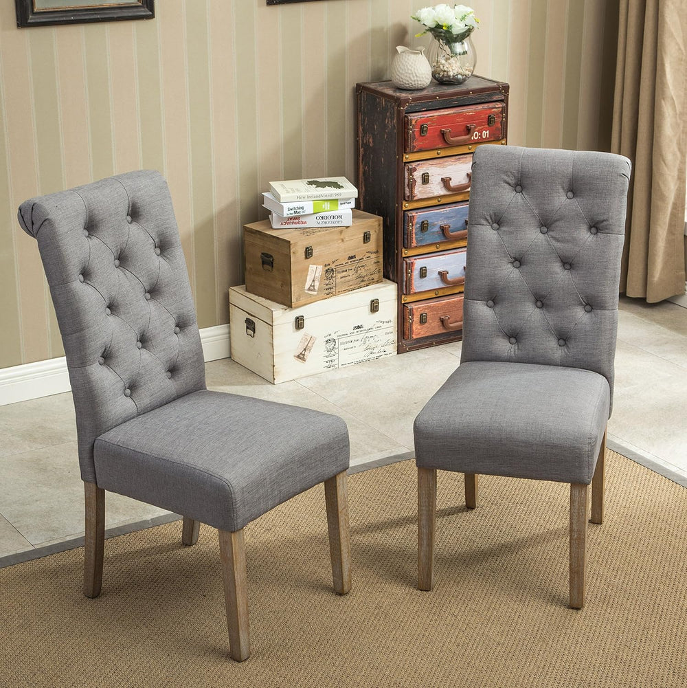 Roundhill Furniture Habit Grey Solid Wood Tufted Parsons Dining Chair (Set of...