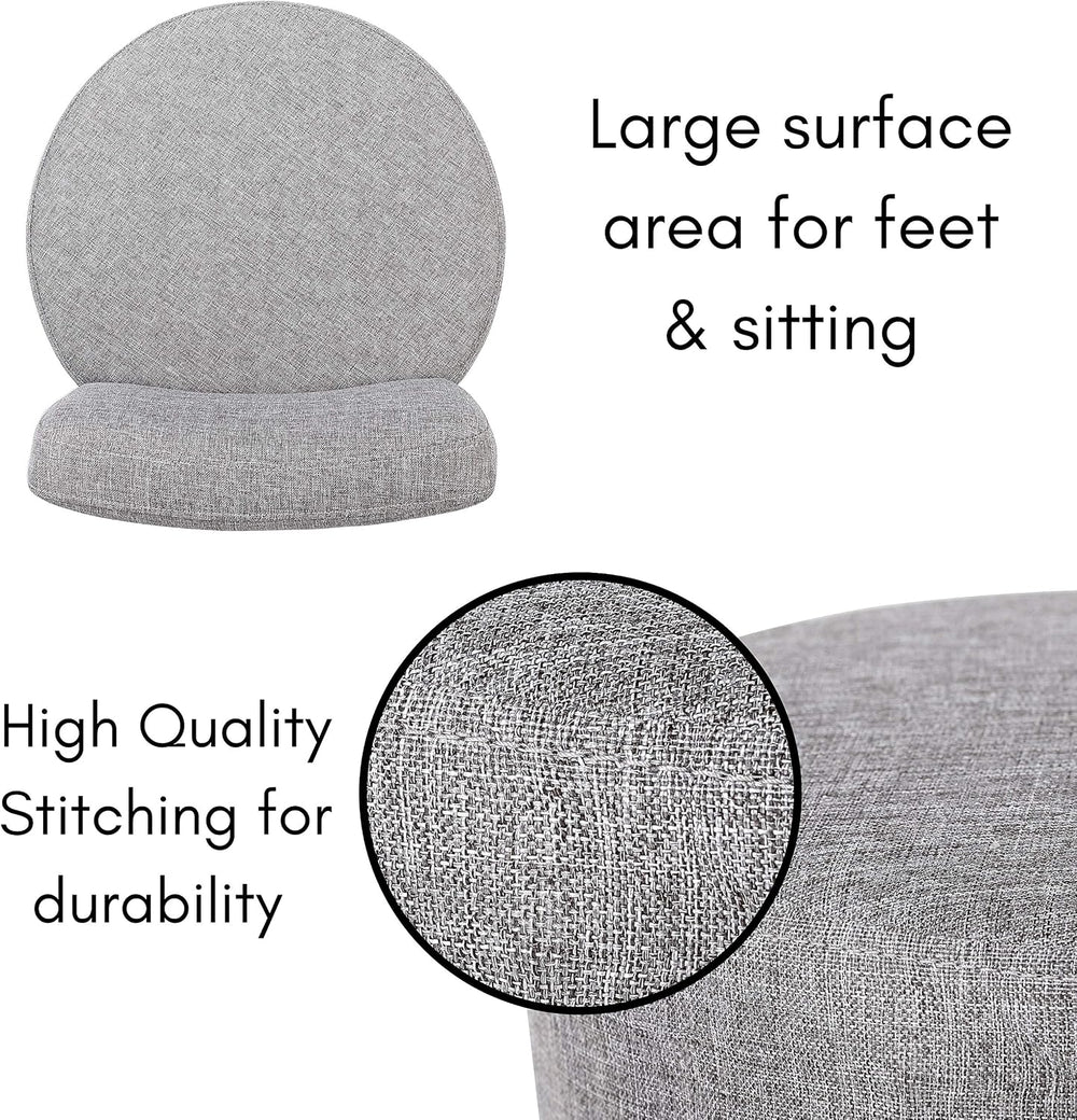 BIRDROCK HOME Linen Chair w/Back - Small Padded Footrest - Compact Round Otto...