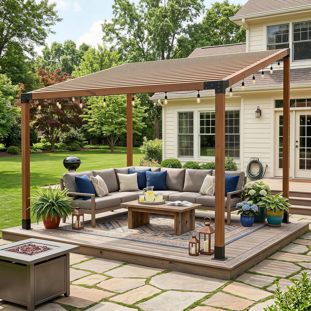 JEXALINE Heavy-Duty 15°Sloped-Roof Single-Bay Pergola Bracket Kit for 4"...