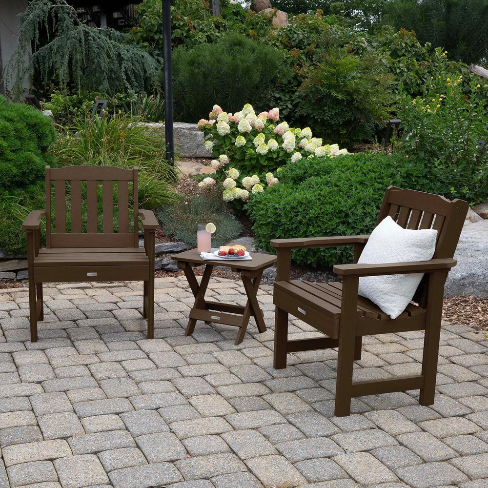 highwood Lehigh (2) Garden Chairs with Folding Side Table, Weathered Acorn