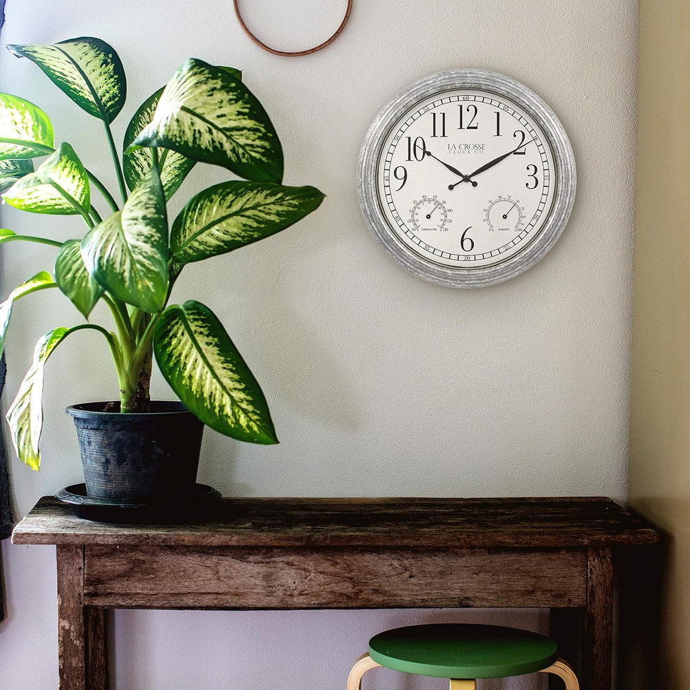 La Crosse Clock 433-3236 14-inch Silas Indoor/Outdoor Galvanized Analog Quart...