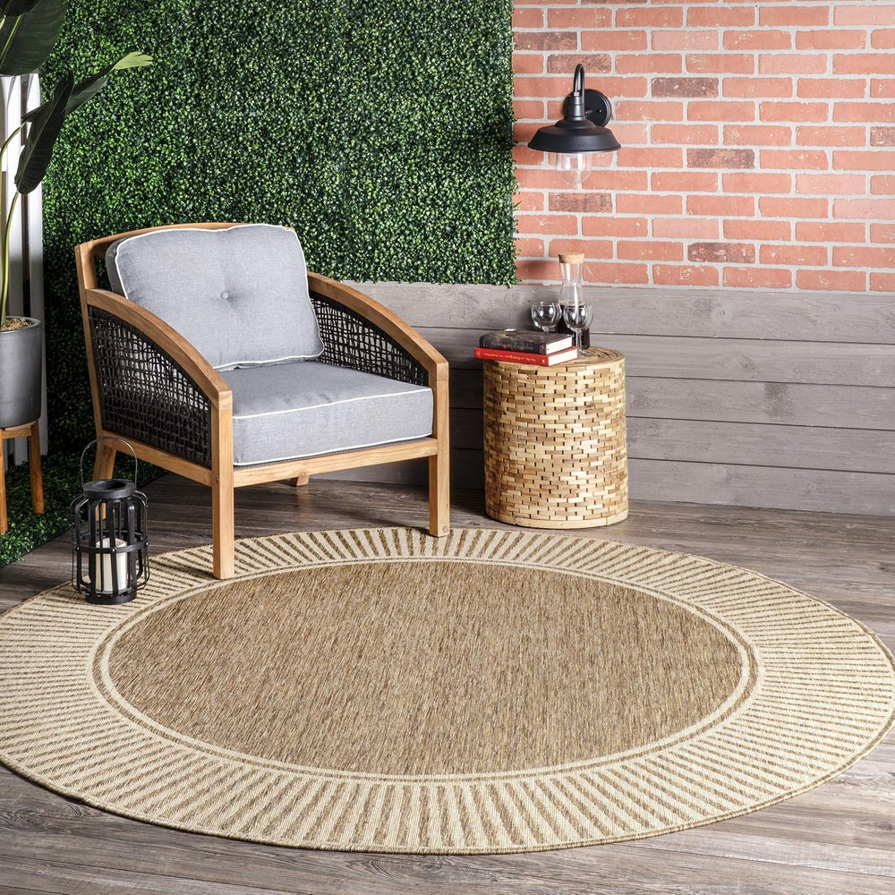 Nuloom Asha Light Brown Bordered Indoor/Outdoor Area Rug, 6' 7" x 9&...