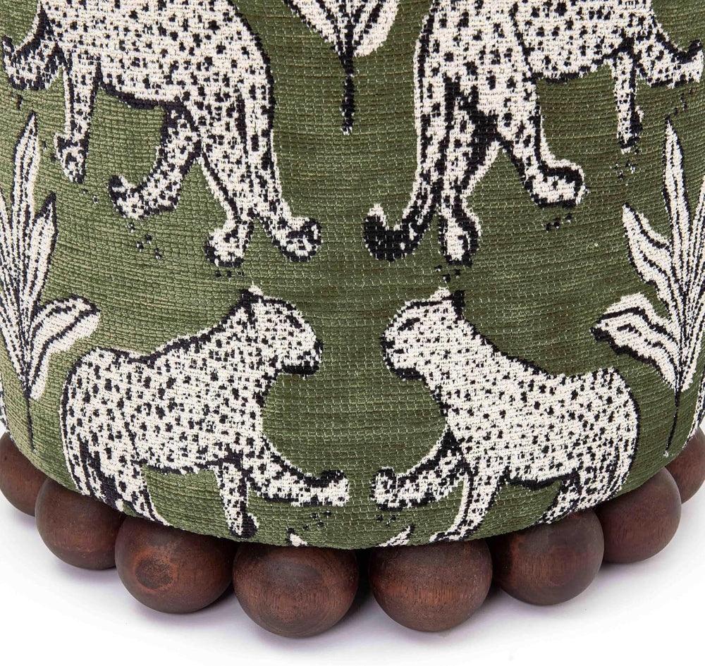 Tov Furniture Dex Olive Green Leopard Jacquard Ottoman