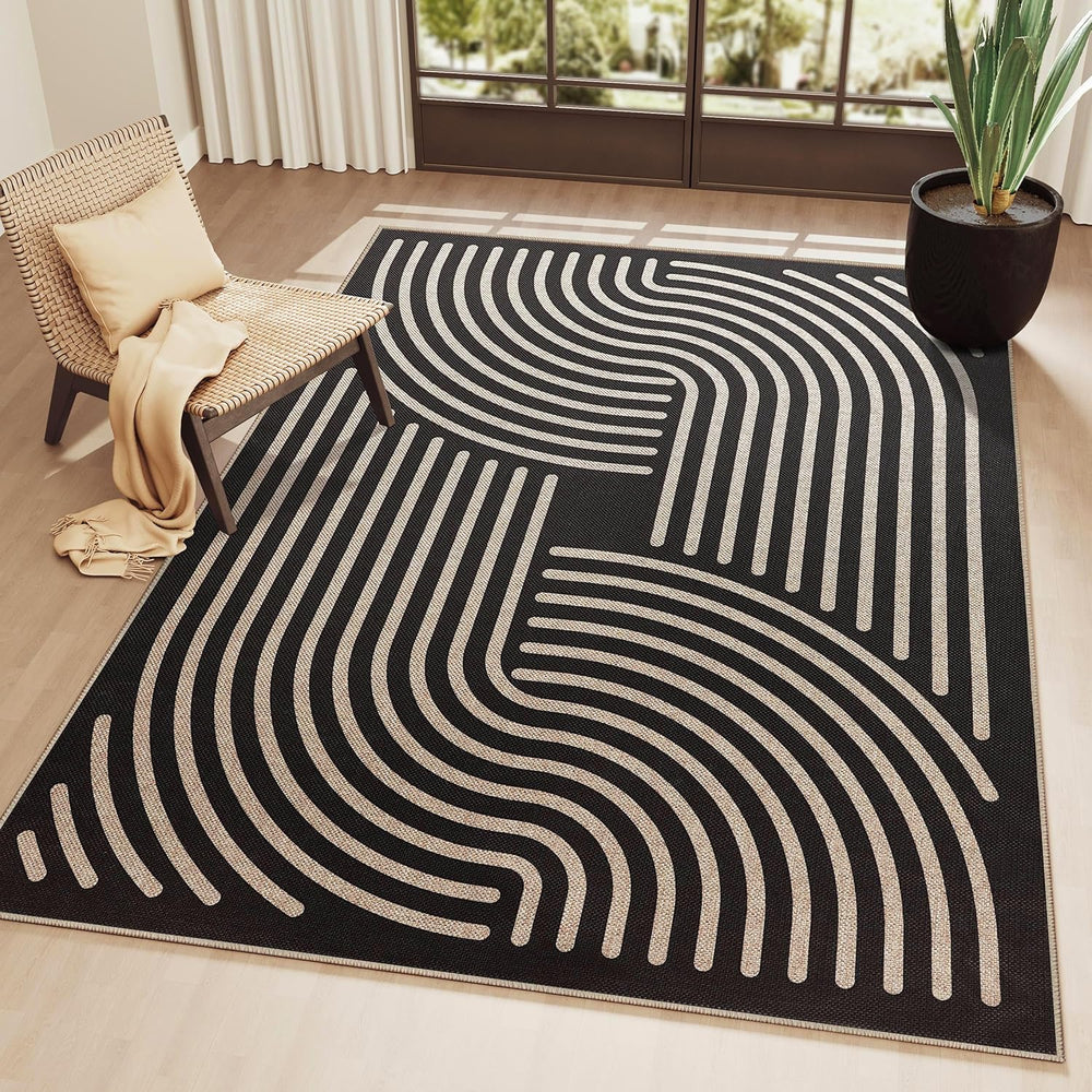 Easy Jute 6x9 Black Outdoor Patio Rug Machine Washable Boho Carpet
