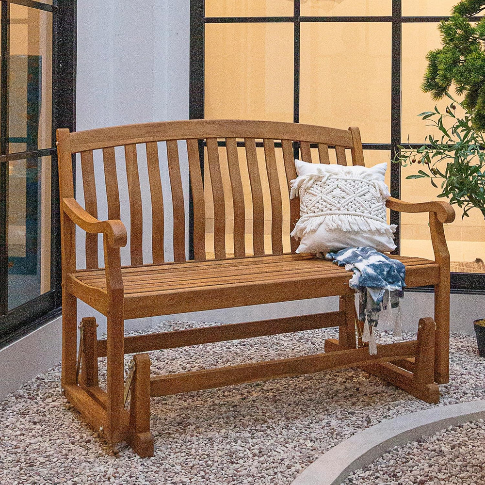 Cambridge Casual Arie Teak Wood Glider Bench – Outdoor Wooden Patio Bench wit...