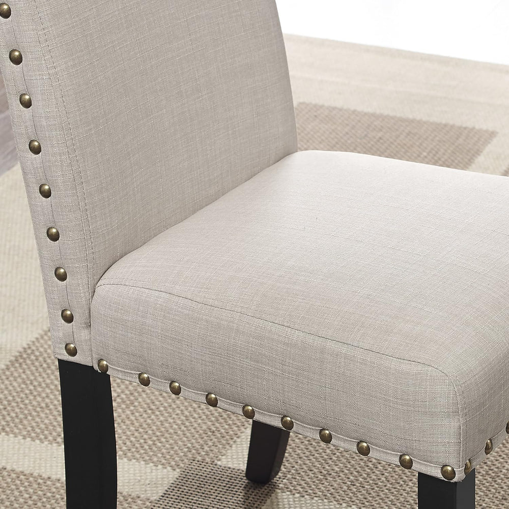Roundhill Furniture Biony Fabric Dining Chairs with Nailhead Trim, Set of 2, Tan