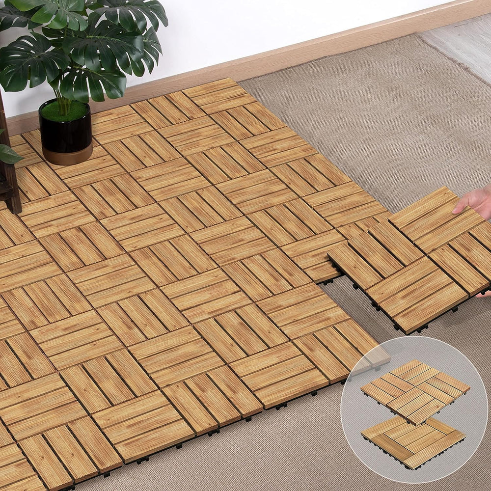 Topeakmart 27PCS Interlocking Deck Tiles 12x12 Patio Flooring, Natural Wood