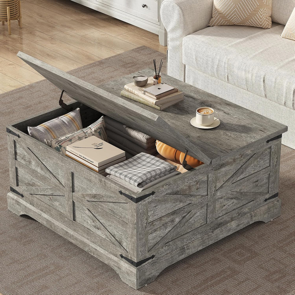 Furnideco 35.5''W Square Coffee Table Farmhouse Lift top Coffee Table...