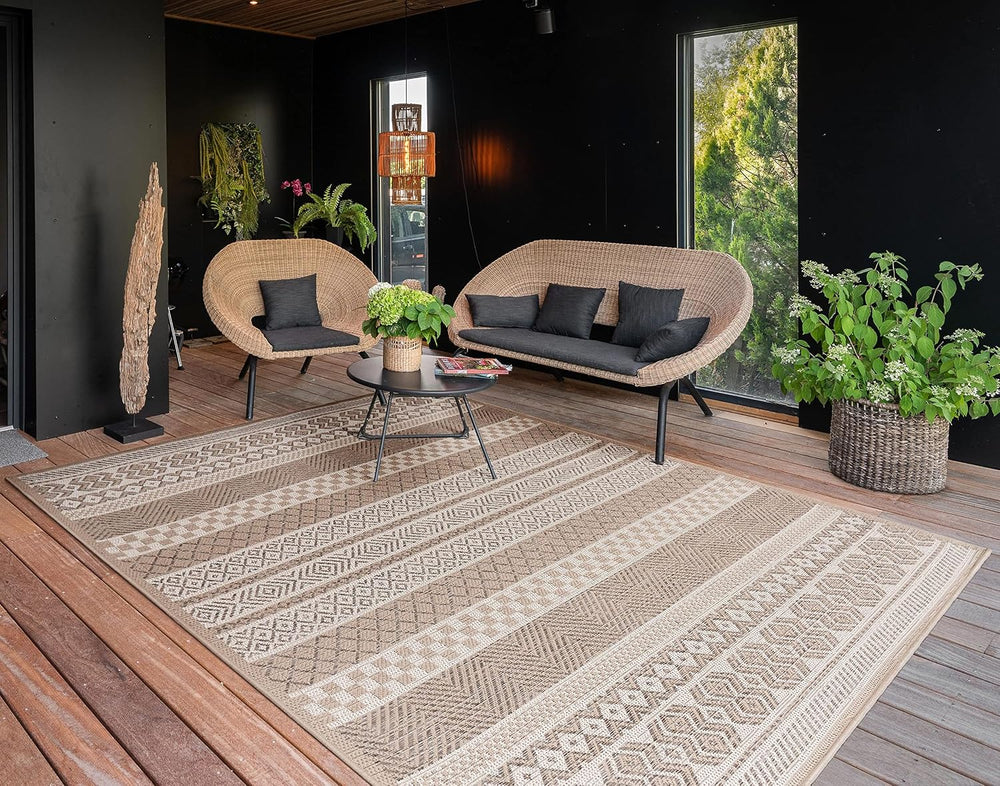 Paco Home Outdoor Rug for Patio or Balcony Modern flatweave Boho Ornaments in...