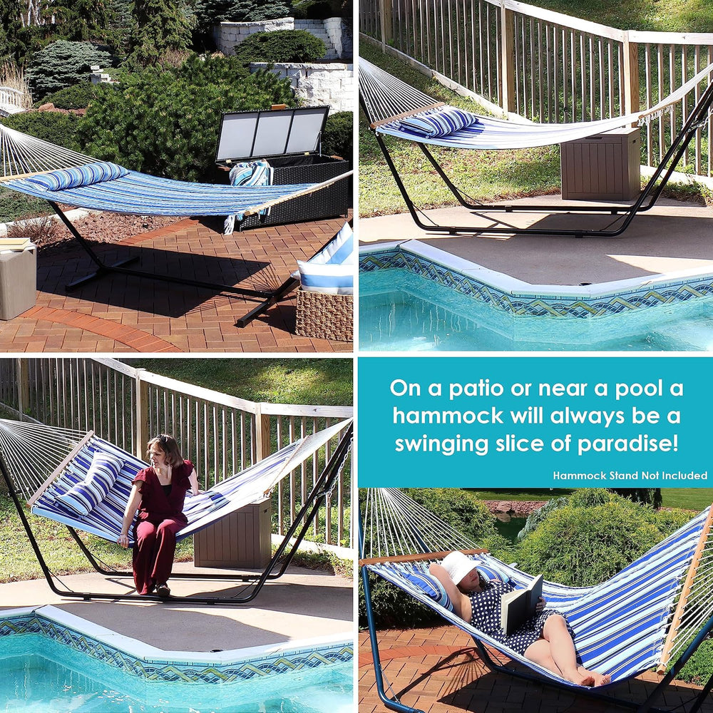 Sunnydaze Quilted Double Hammock for Outside with Pillow, Catalina Beach
