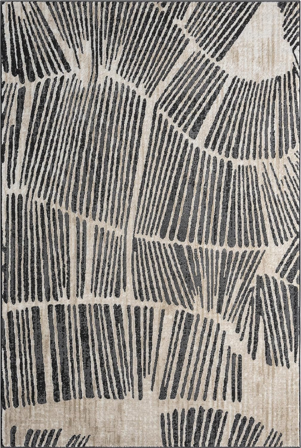 Beige Black Linear Wave Contemporary Area Rug – 5' x 8' – Modern Arti...