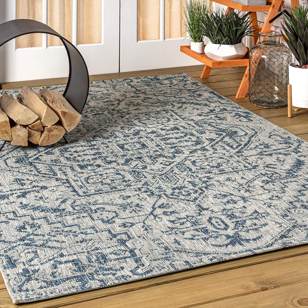 JONATHAN Y Boho Medallion Indoor Outdoor Area Rug 4X6 Navy/Gray, Estrella Tex...