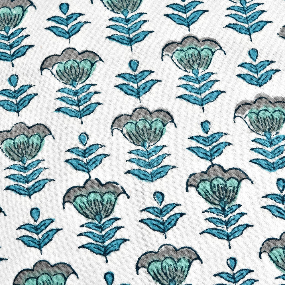 Ridhi Aquamarine Blue Block Print Cotton Pillow Cover 16x16 Inch Set of 2
