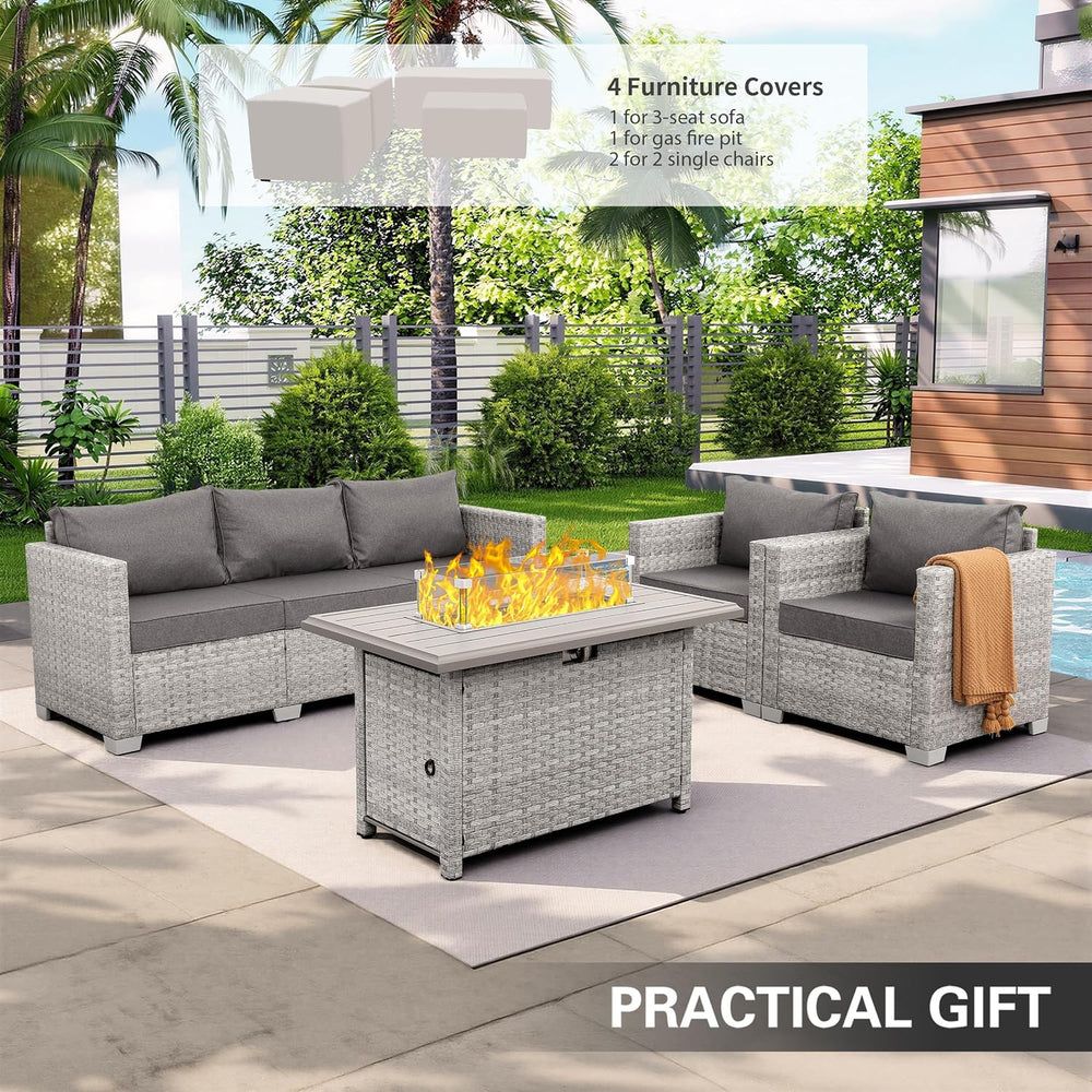 WAROOM Patio Furniture Set 4 Piece Outdoor Wicker Conversation Sets PE Rattan...