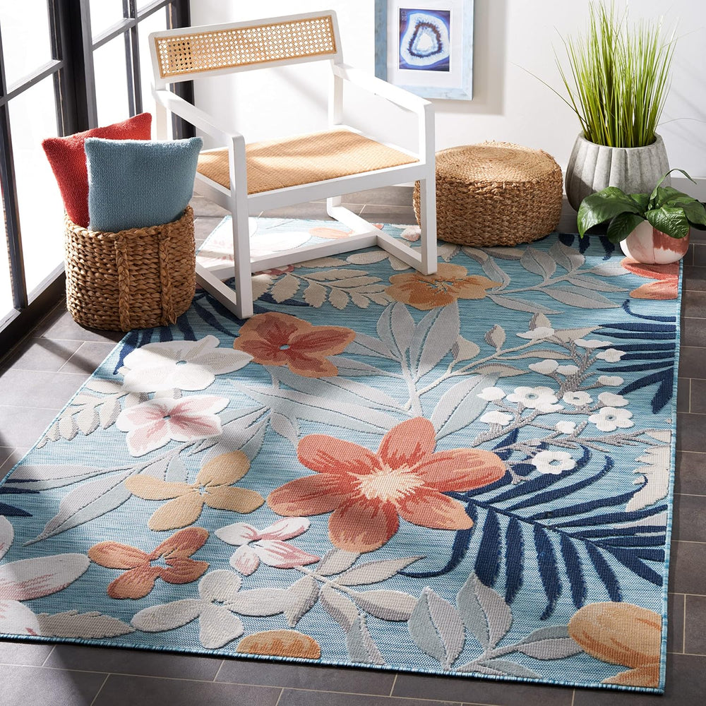 SAFAVIEH Washable Rug Outdoor Cabana Collection - 4' x 6', Aqua &...