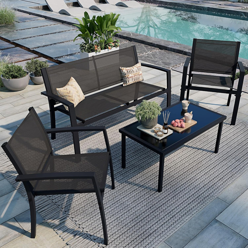 Shintenchi 4 Pieces Patio Furniture Set All Weather Textile Fabric Outdoor Co...
