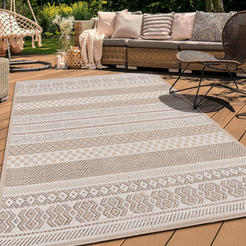 Paco Home Outdoor Rug for Patio or Balcony Modern flatweave Boho Ornaments in...