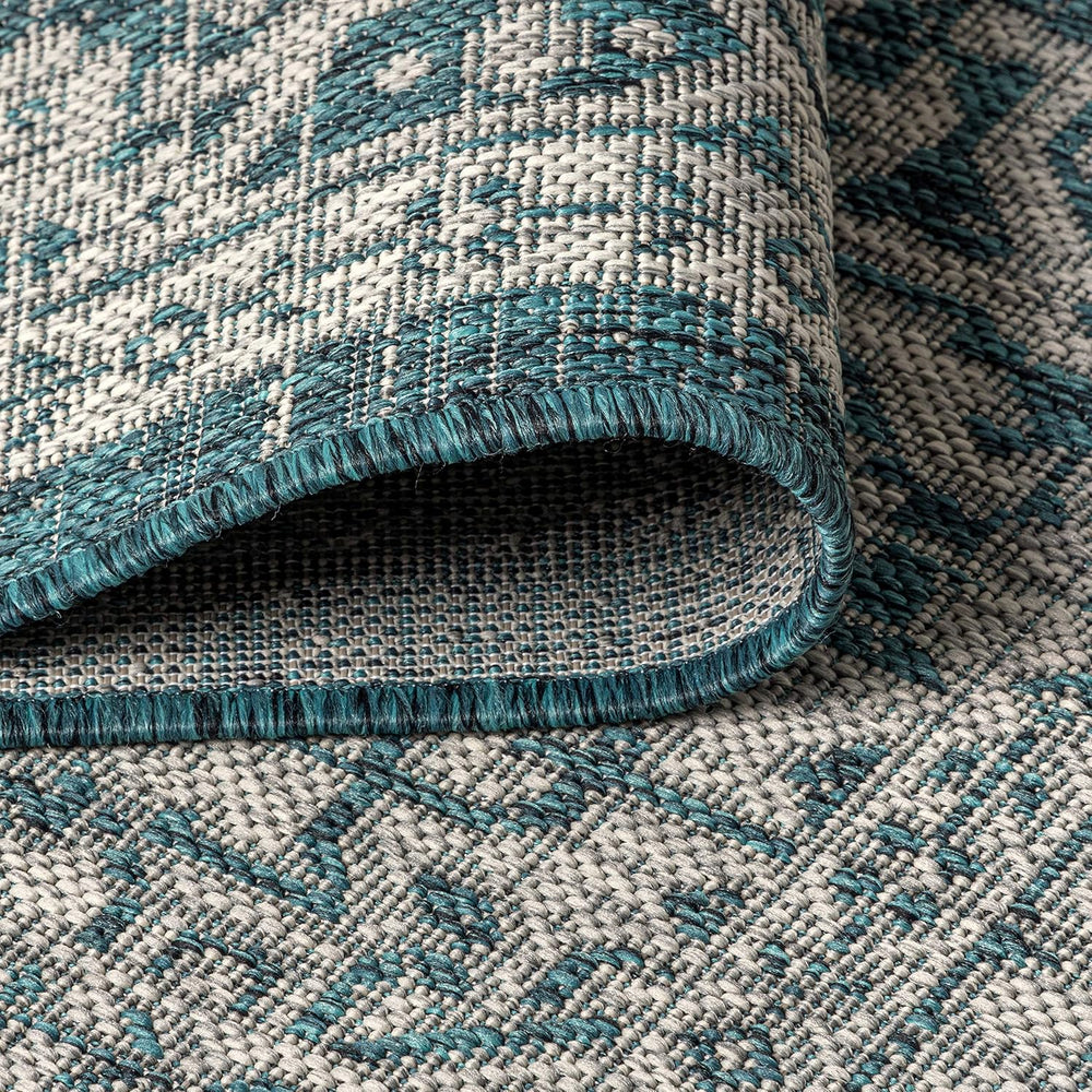 JONATHAN Y Medallion Weave Indoor Outdoor Area Rug 8X10 Teal Blue/Gray, Sinju...