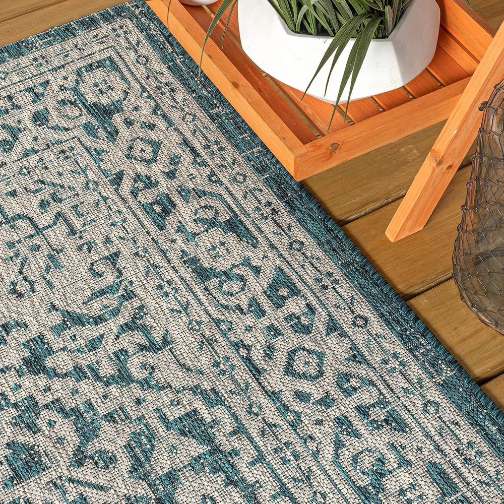 JONATHAN Y Medallion Weave Indoor Outdoor Area Rug 8X10 Teal Blue/Gray, Sinju...