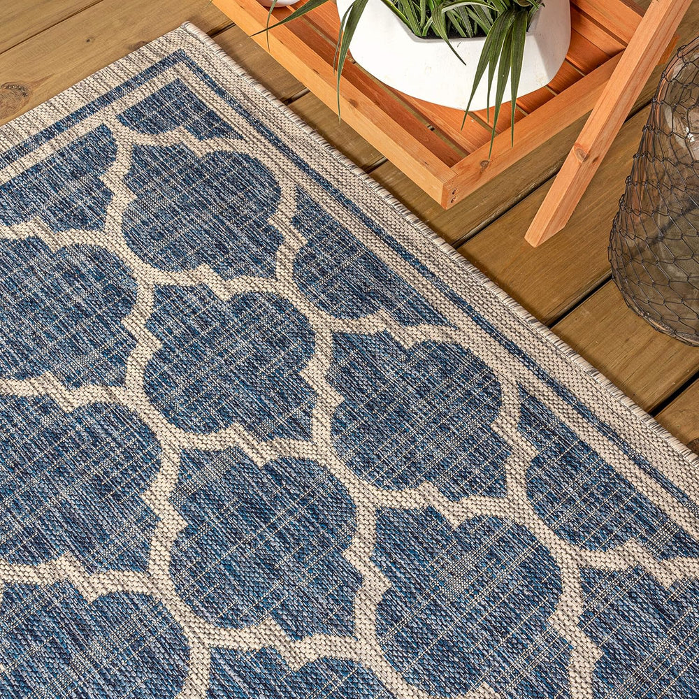 JONATHAN Y Moroccan Trellis Indoor Outdoor Area Rug 8X10 Navy/Gray, Trebol Te...