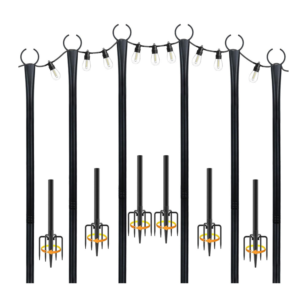 10 Ft String Light Poles for Outside, 6 Pack Heavy-Duty Metal Poles for Outdo...
