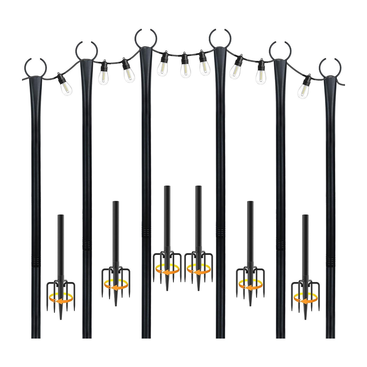 10 Ft String Light Poles for Outside, 6 Pack Heavy-Duty Metal Poles for Outdoor Hanging Lights with Fence Brackets, Outdoor String Light Pole Stand for Patio, Backyard, Garden