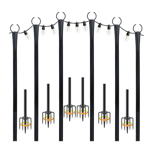 10 Ft String Light Poles for Outside, 6 Pack Heavy-Duty Metal Poles for Outdoor Hanging Lights with Fence Brackets, Outdoor String Light Pole Stand for Patio, Backyard, Garden