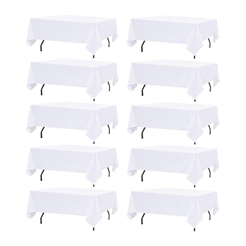 10 Pack White Table Cloth Rectangle Table Cloths for 8 Foot Rectangle Tables 60 X 126 Inch Washable Polyester Table Covers, Reusable & Wrinkle Resistant for Weddings, Parties, Events, and Everyday Use