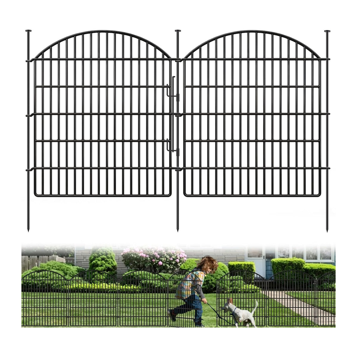 10 Panels Garden Fence Animal Barrier with Lock, 33in (H) x 24ft (L) Dog Fences Outdoor for Yard No Dig Rustproof Decorative Tall Metal Panel Border Rabbits Temporary Ground Stakes Fencing