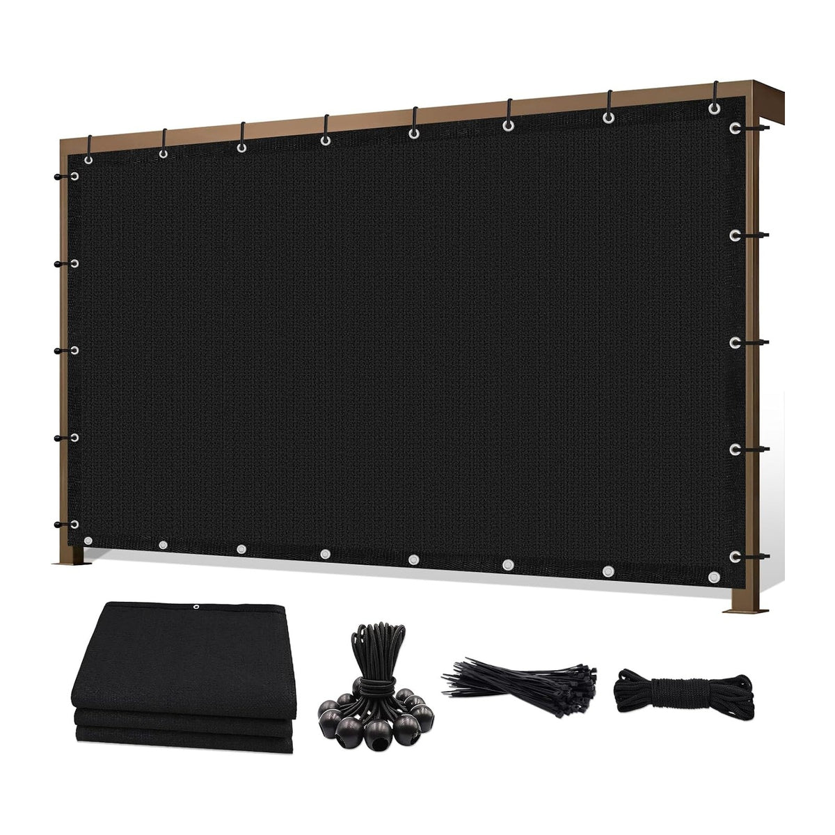 10' X 10' 90% Sun Shade Cloth Outdoor Patio Black Pergola Shades Cover Privacy Screen UV Block Porch Screens Canopy for Patio Outside Outdoor