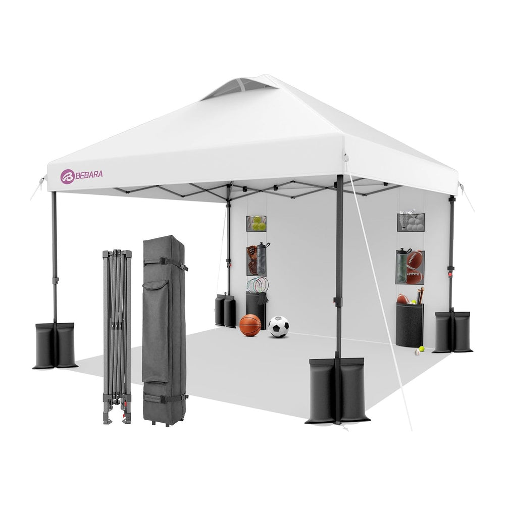 10x10 Pop Up Canopy with Sidewall, One Push Easy Setup, White