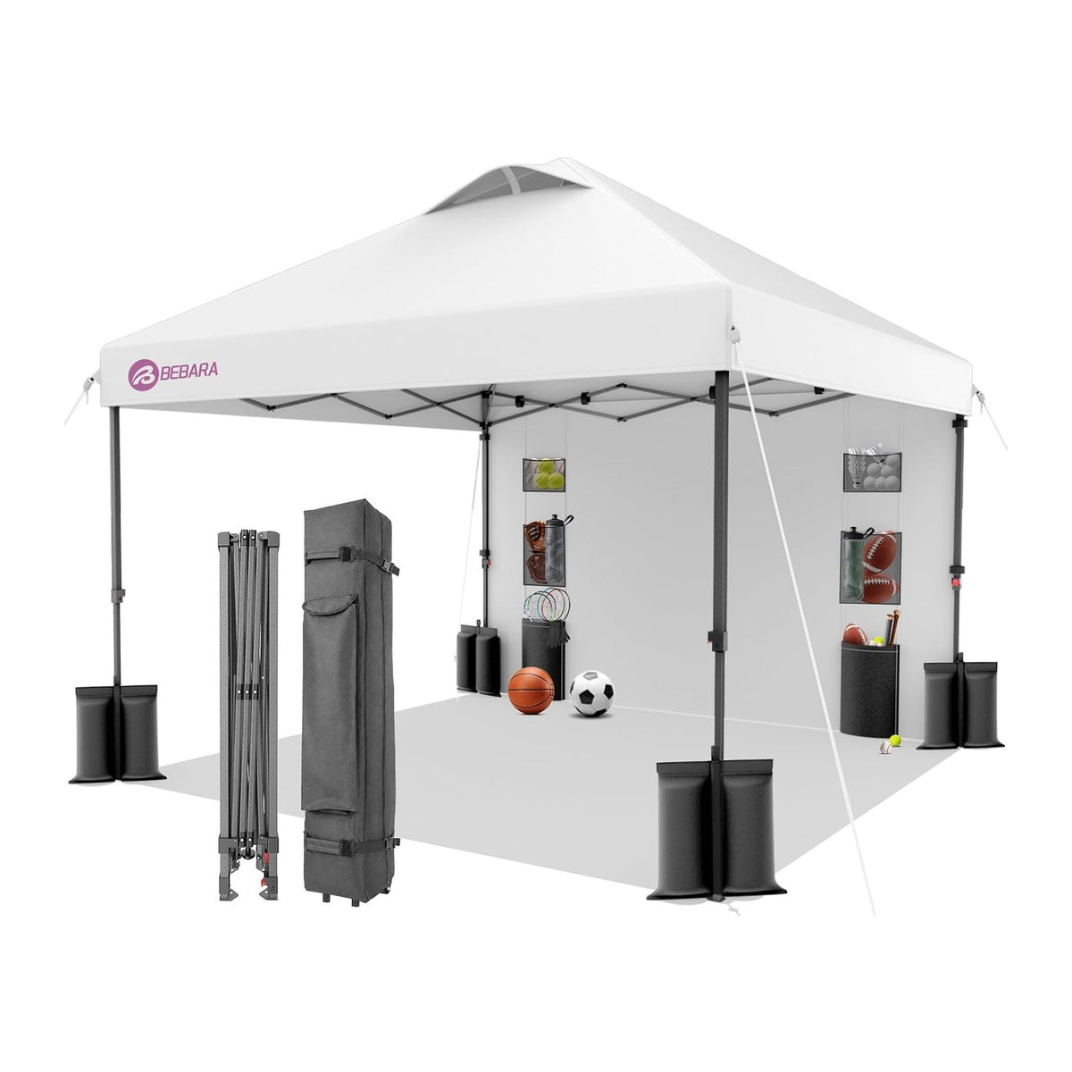 10x10 Pop Up Canopy with Sidewall, One Push Easy Setup, White