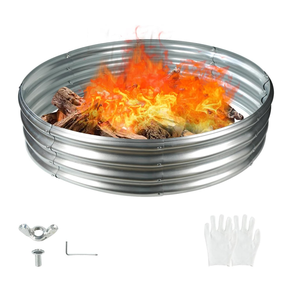 12 in Tall 60 Inch Diameter Round Galvanized Fire Pit Ring/Fire Ring Silver