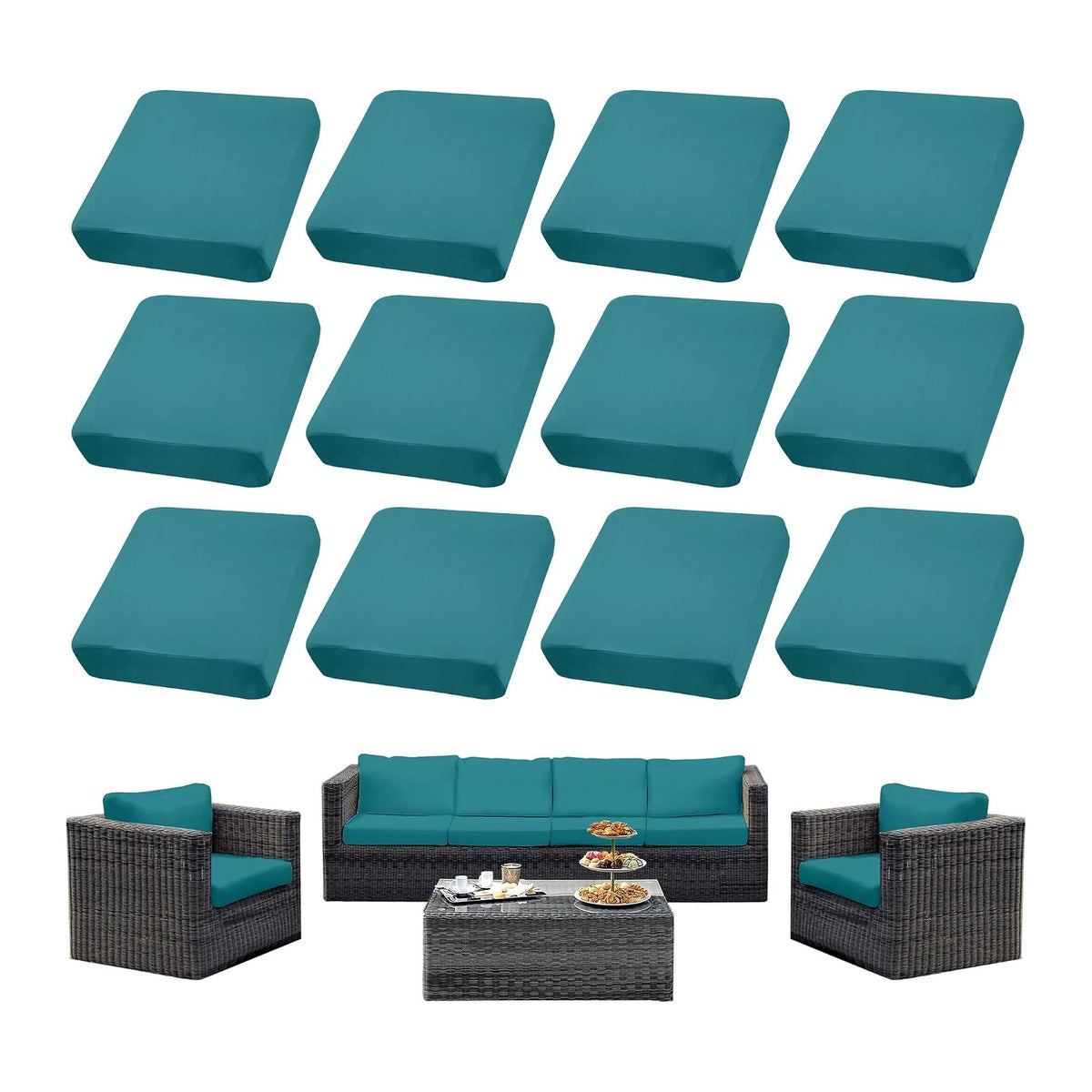 12PCS Patio Cushion Covers， Stretch Patio Furniture Couch SeatSlipcovers