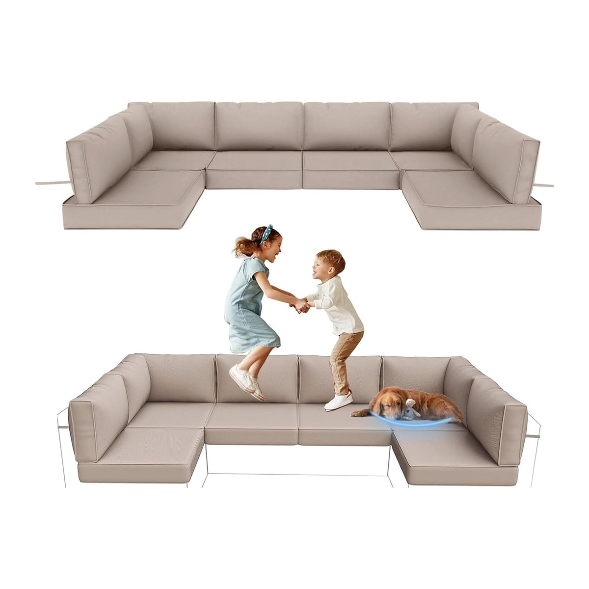 14Pcs Outdoor Sofa Replacement Cushions,Water-Resistant Patio Funiture Sectional Cushion,Outside Couch Coushions for 6-Seat Wicker Conversation Sets (Khaki)