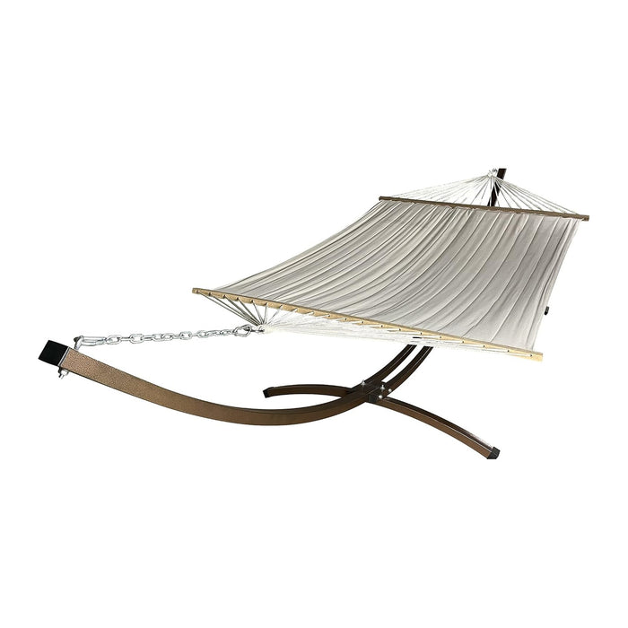 15 Ft. Indoor/Outdoor Heavy Duty Textured Bronze Steel Arc Hammock Stand w/Premium Quilted Hammock Bed. (Beige)
