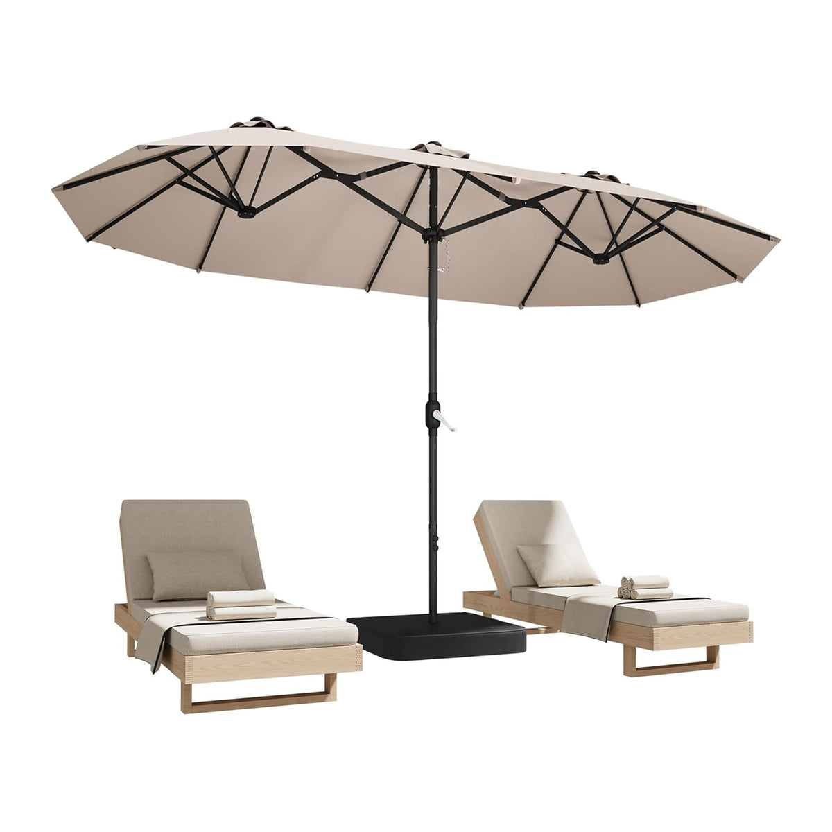 15ft Patio Umbrella with Base,Large Double-Sided Rectangular Umbrella,Beige