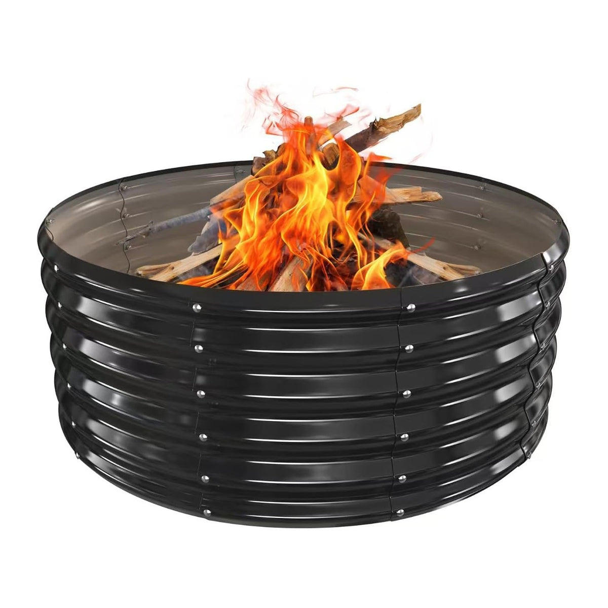 17In Tall 40 Inch Diameter Round Galvanized Fire Pit Ring/Fire Ring Black