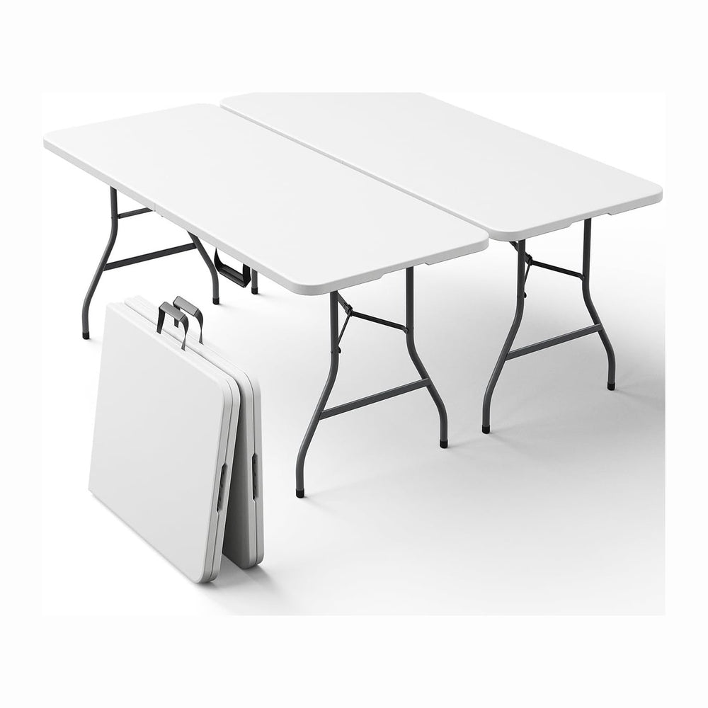 2 Pack 5ft Folding Table, Foldable Picnic Table with Carrying Handle, Heavy D...
