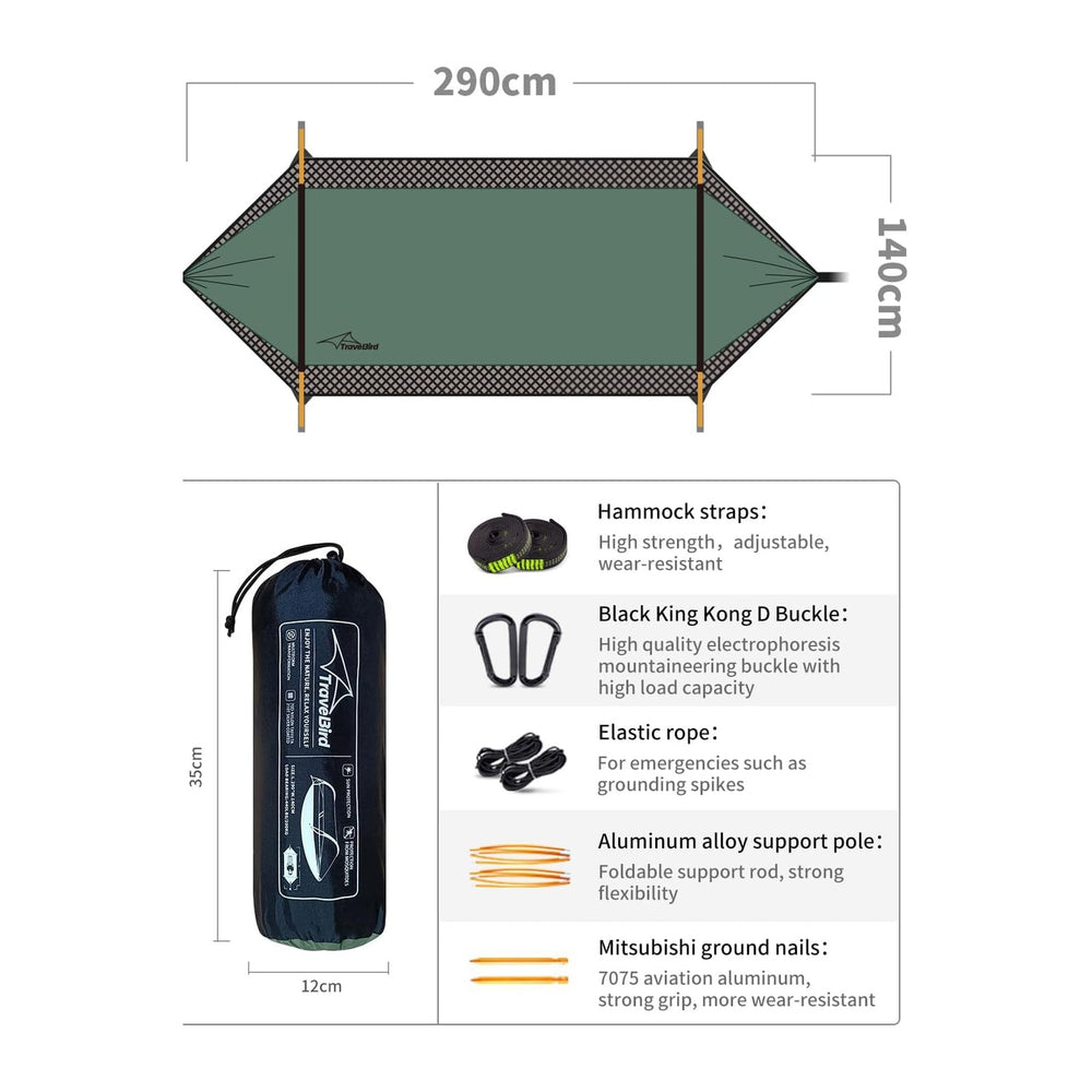 3-in-1 Camping Hammock Tent with Mosquito Net & UV Sunshade