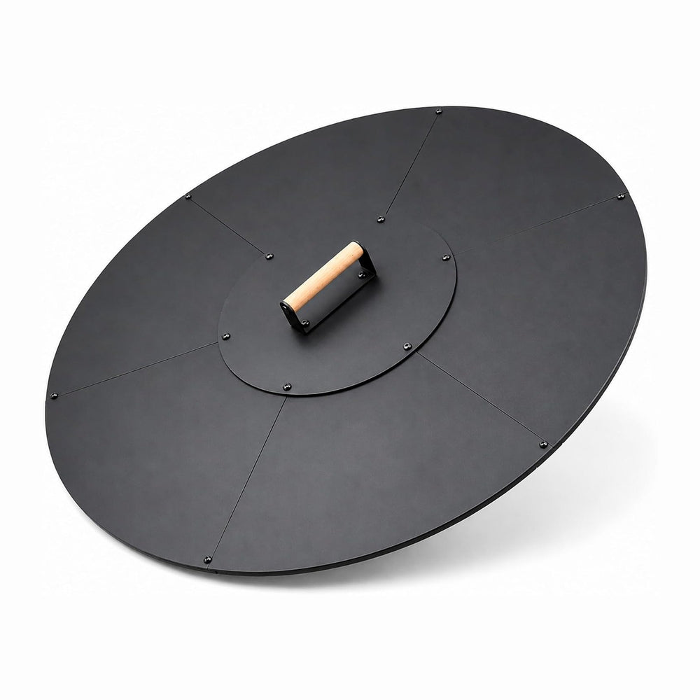 34 in Round Fire Pit Lid, 1.5 mm Steel Cover with Wooden Handle