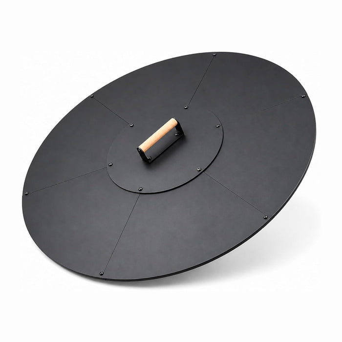 34 in Round Fire Pit Lid, 1.5 mm Steel Cover with Wooden Handle