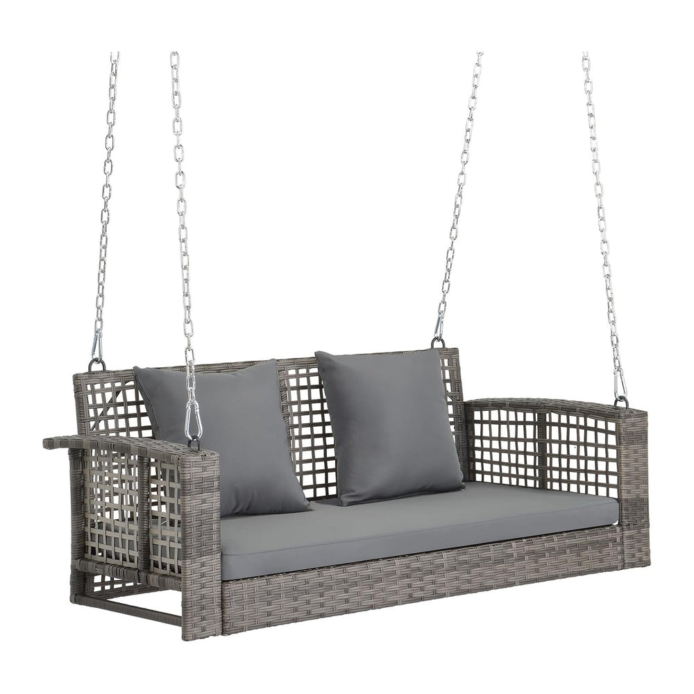 4FT Wicker Porch Swing for 2 Person, 800lb Capacity Outdoor Hanging Bench wit...