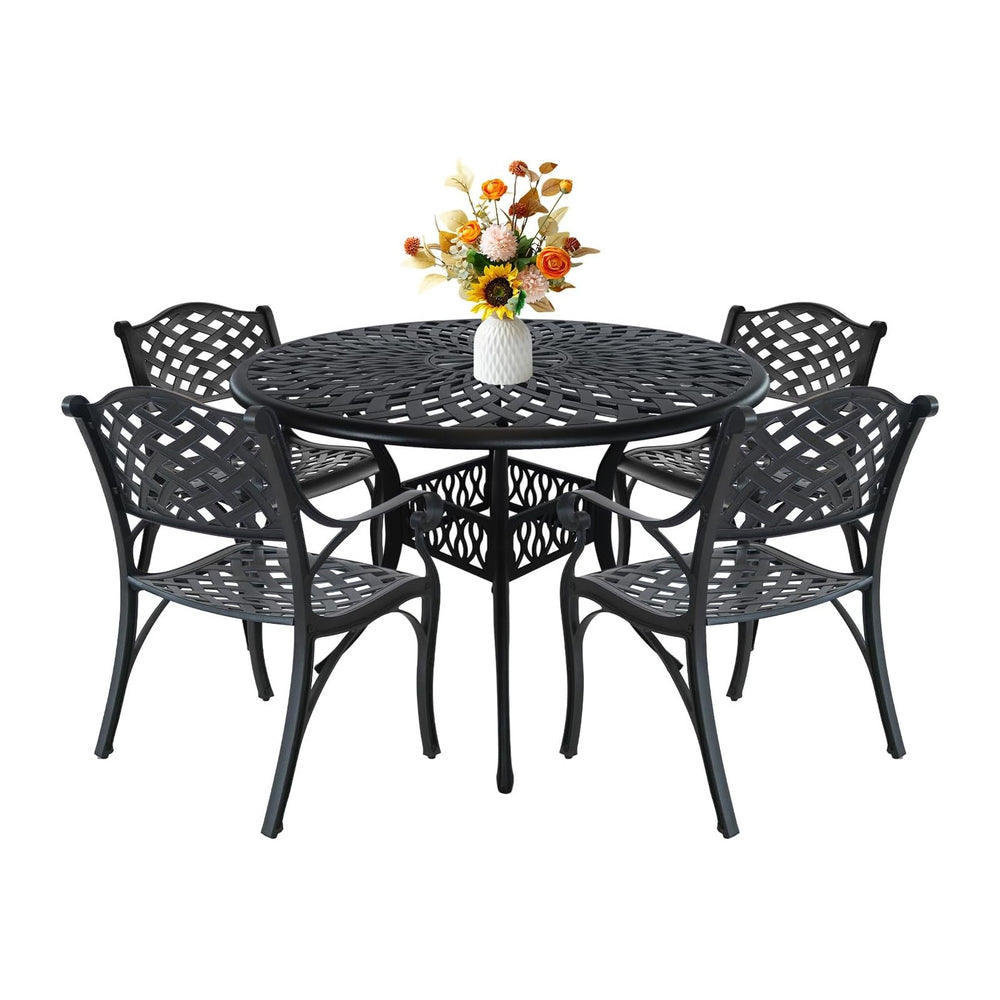 5 Piece Cast Aluminum Outdoor Dining Set, Outdoor Table and Chairs Set of 4, ...