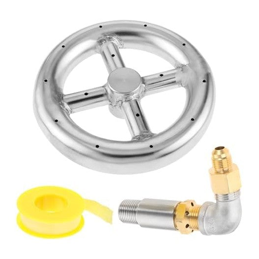 6" Round Fire Pit Burner Ring with Stainless Steel and Brass 1/2" A...